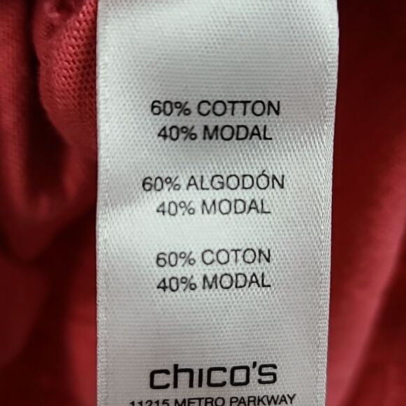 Chico's Ultimate Tee Revi Roll-Tab Slub Knit Top Party Punch Women's Coral Shirt - Picture 7 of 9